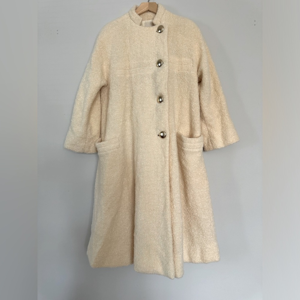 Pauline Trigere 1980's Vintage Beige Mohair Long Coat